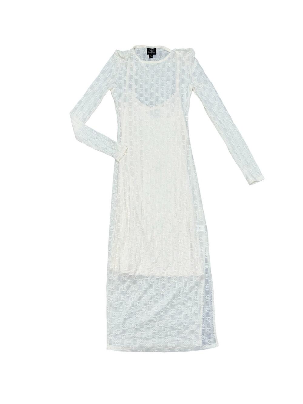NWOT OAK & TRELLIS Semi-Sheer Open Knit Cream Maxi Dress Size XS